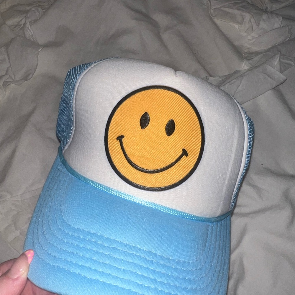 Smiley Face Blue and White Trucker Hat